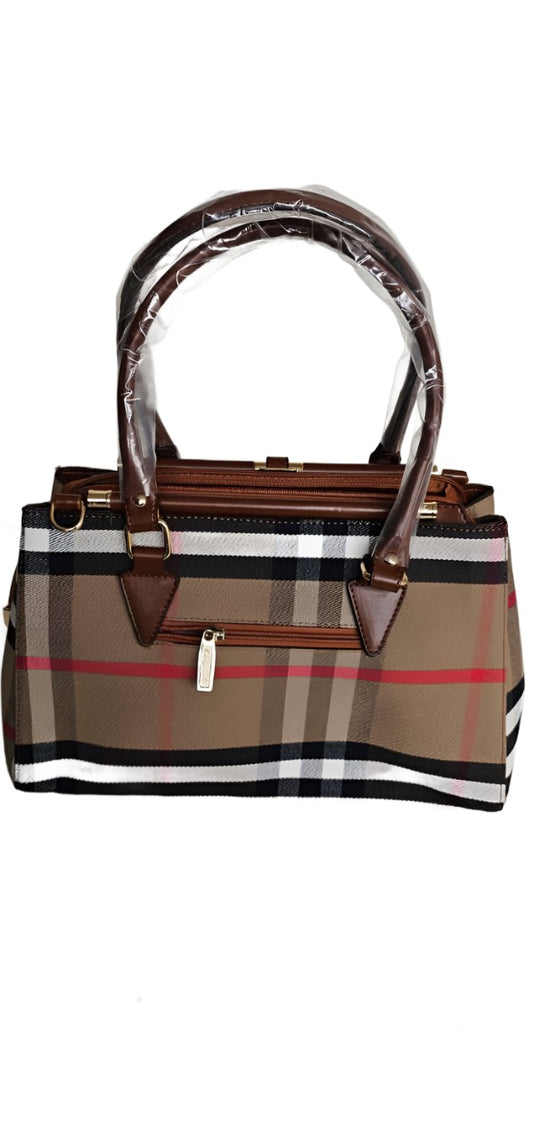 Large Buberry Check Pattern Leather Handbag
