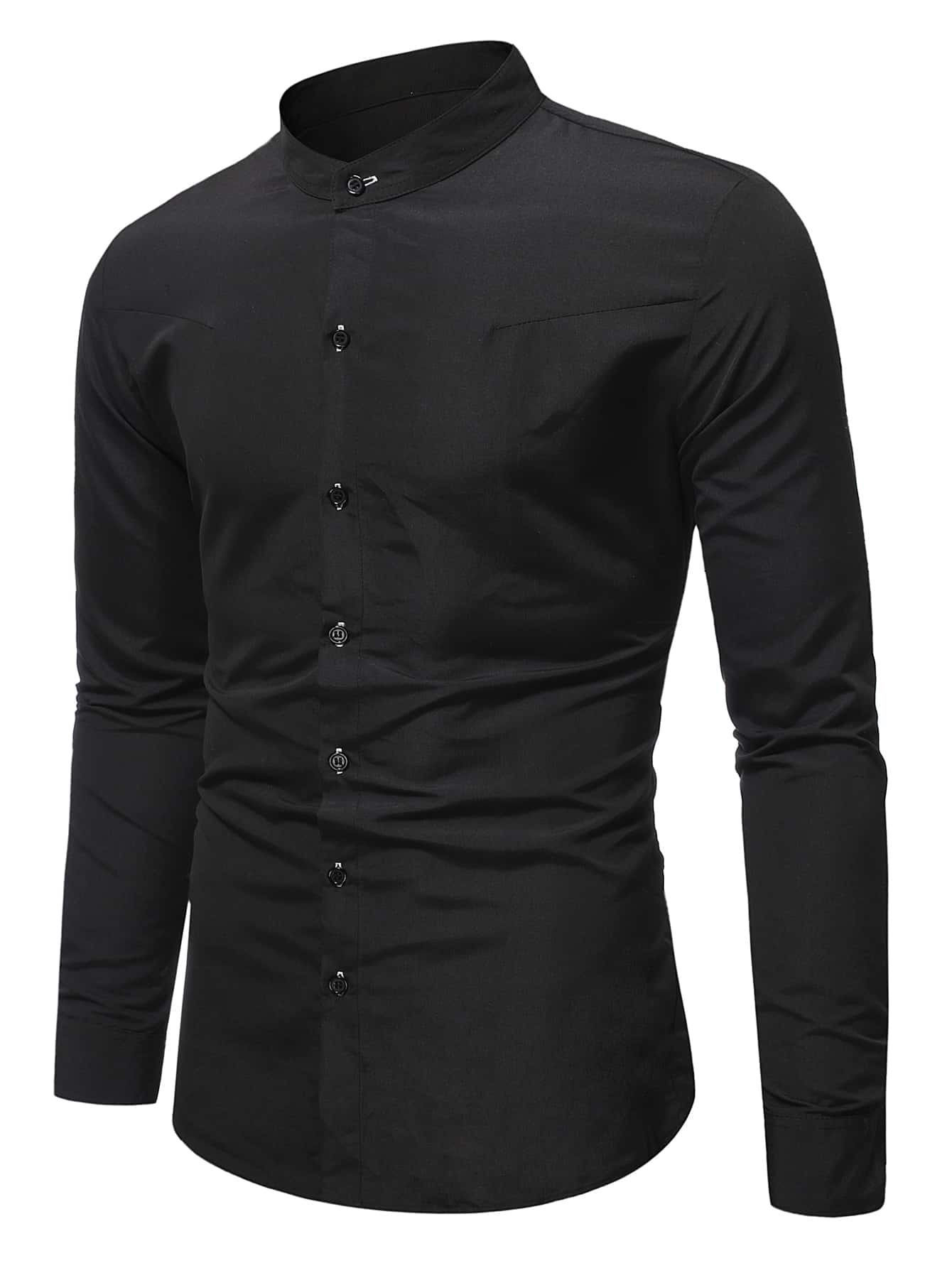 Manfinity Basics Men Mock Neck Button Up Shirt