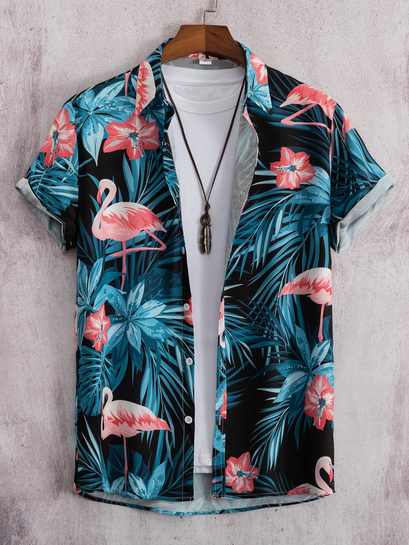 Manfinity RSRT Men Tropical & Flamingo Print Shirt Without Tee