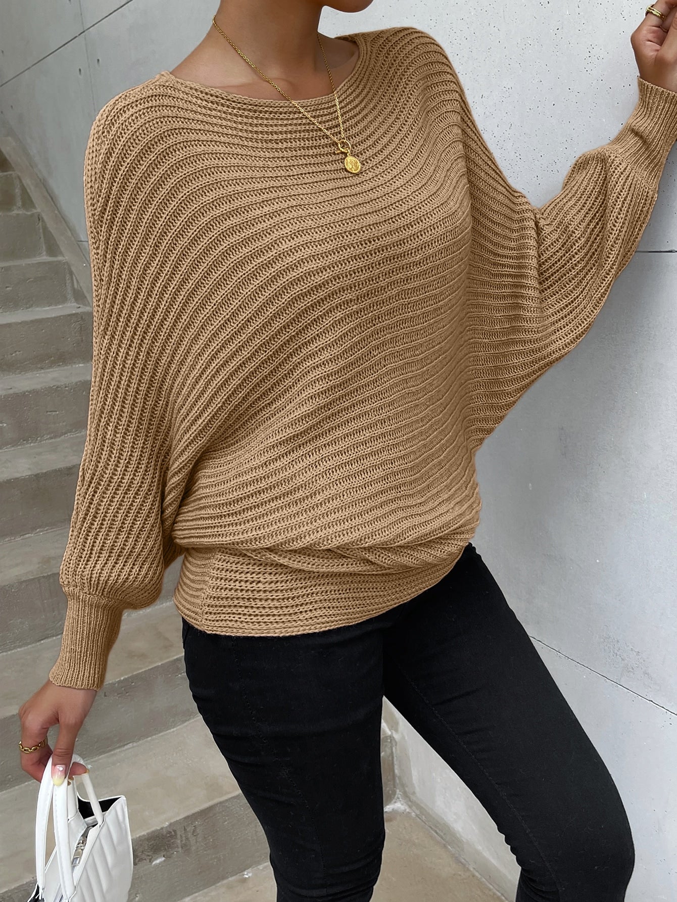 Solid Batwing Sleeve Jumper