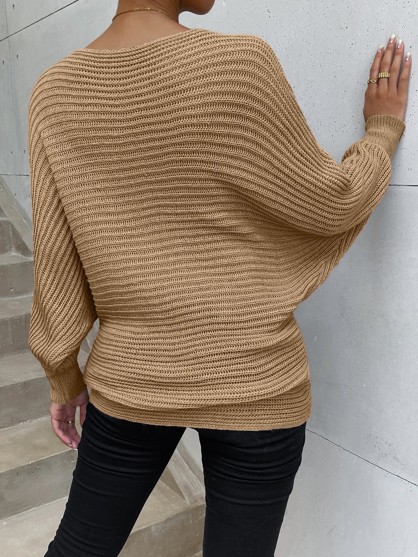 Solid Batwing Sleeve Jumper