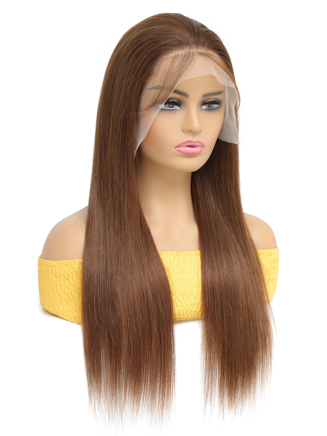 Medium Brown Color 4# Transparent 13 X 4 Lace Frontal Wig Virgin Human Hair Pre Plucked Hair Line Reddish Color Swiss Lace Front Wigs 180% High Density