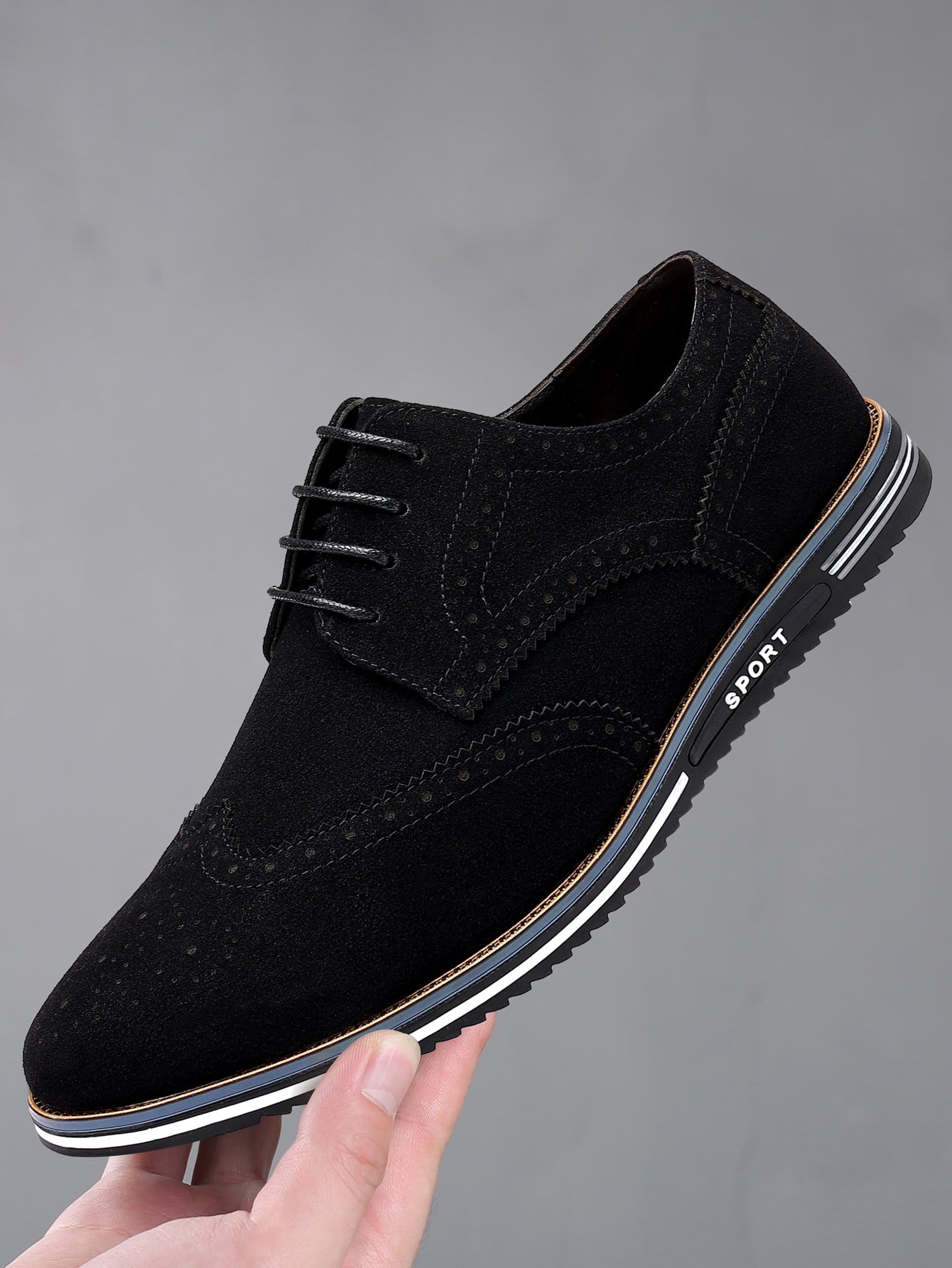 Men Black Lace-up Front Casual shoes, Letter Striped Round Toe Dress Shoes For Daily