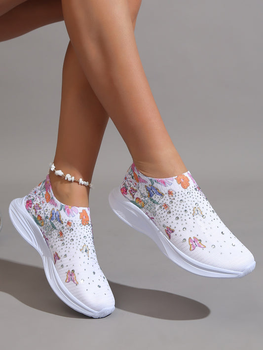 Women Floral Pattern Breathable Running Shoes, Sporty Outdoor Sneakers