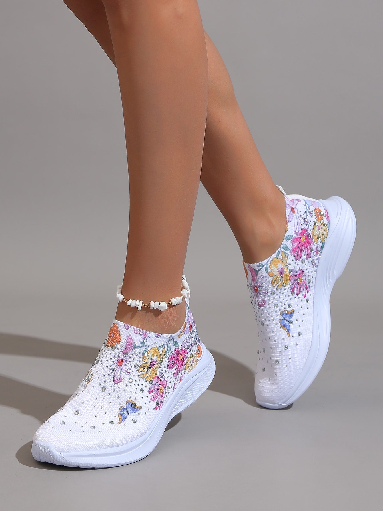 Women Floral Pattern Breathable Running Shoes, Sporty Outdoor Sneakers