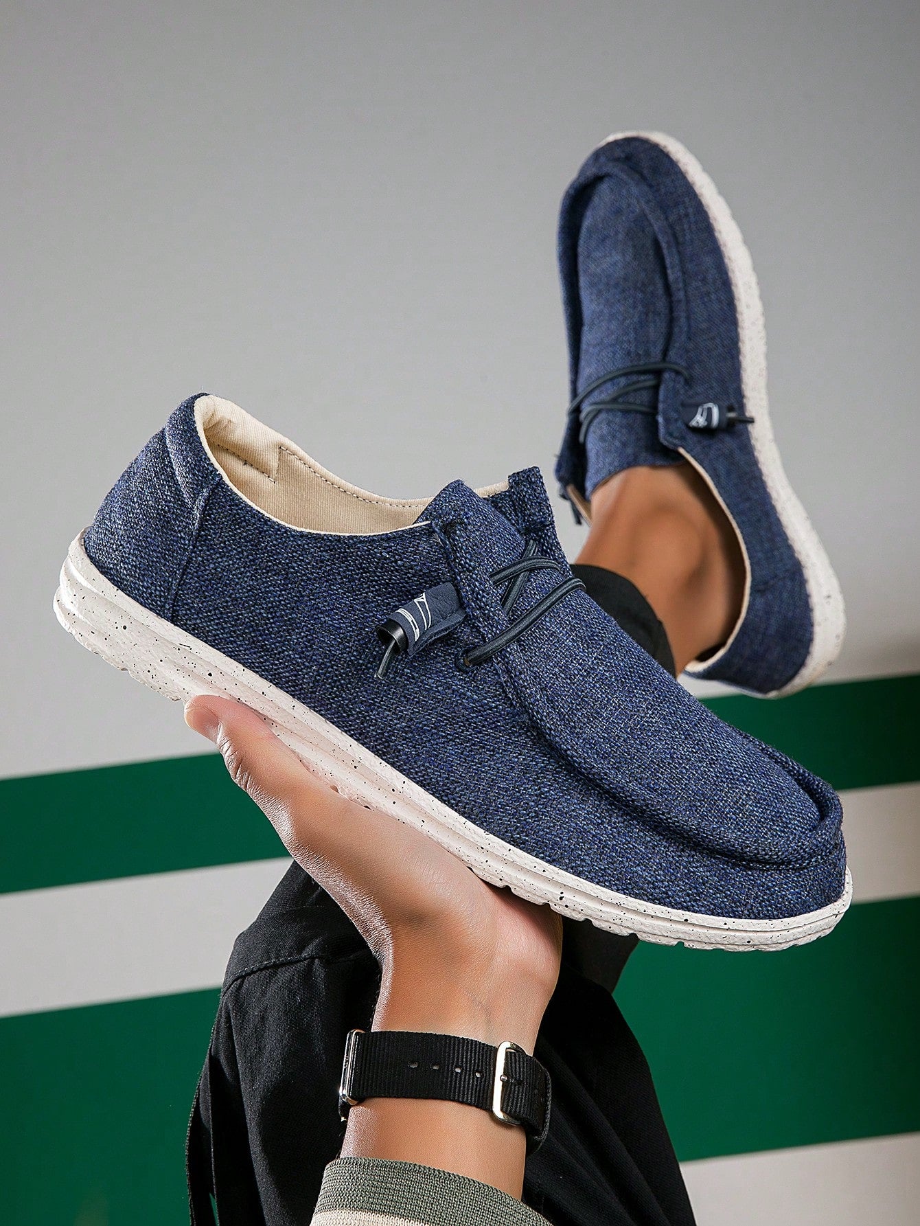 Fashion Blue Loafers For Men, Lace Up Design Boat Shoes