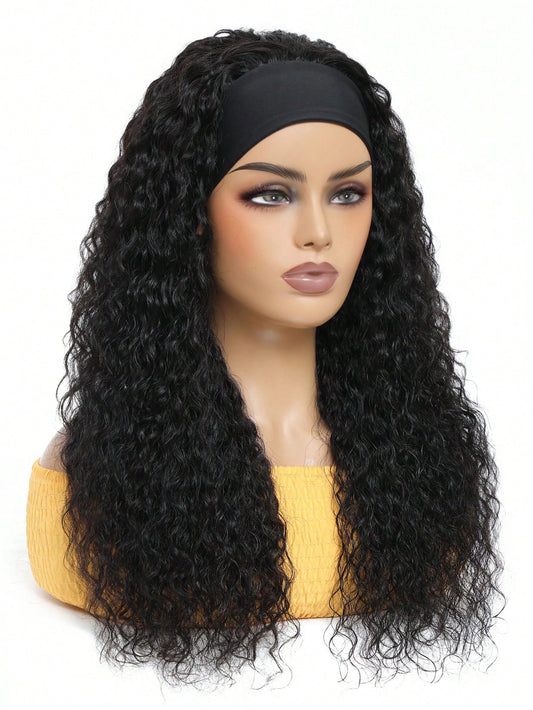 Water Wave Headband Wig Natural Black Color Wet and Wavy Brazilian Virgin Human Hair Machine Made Wig 130% 150% 180%