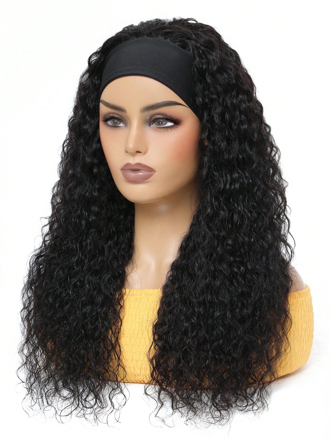 Water Wave Headband Wig Natural Black Color Wet and Wavy Brazilian Virgin Human Hair Machine Made Wig 130% 150% 180%