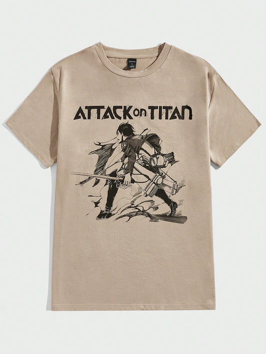 ROMWE X Attack on Titan Men Letter & Figure Graphic Tee