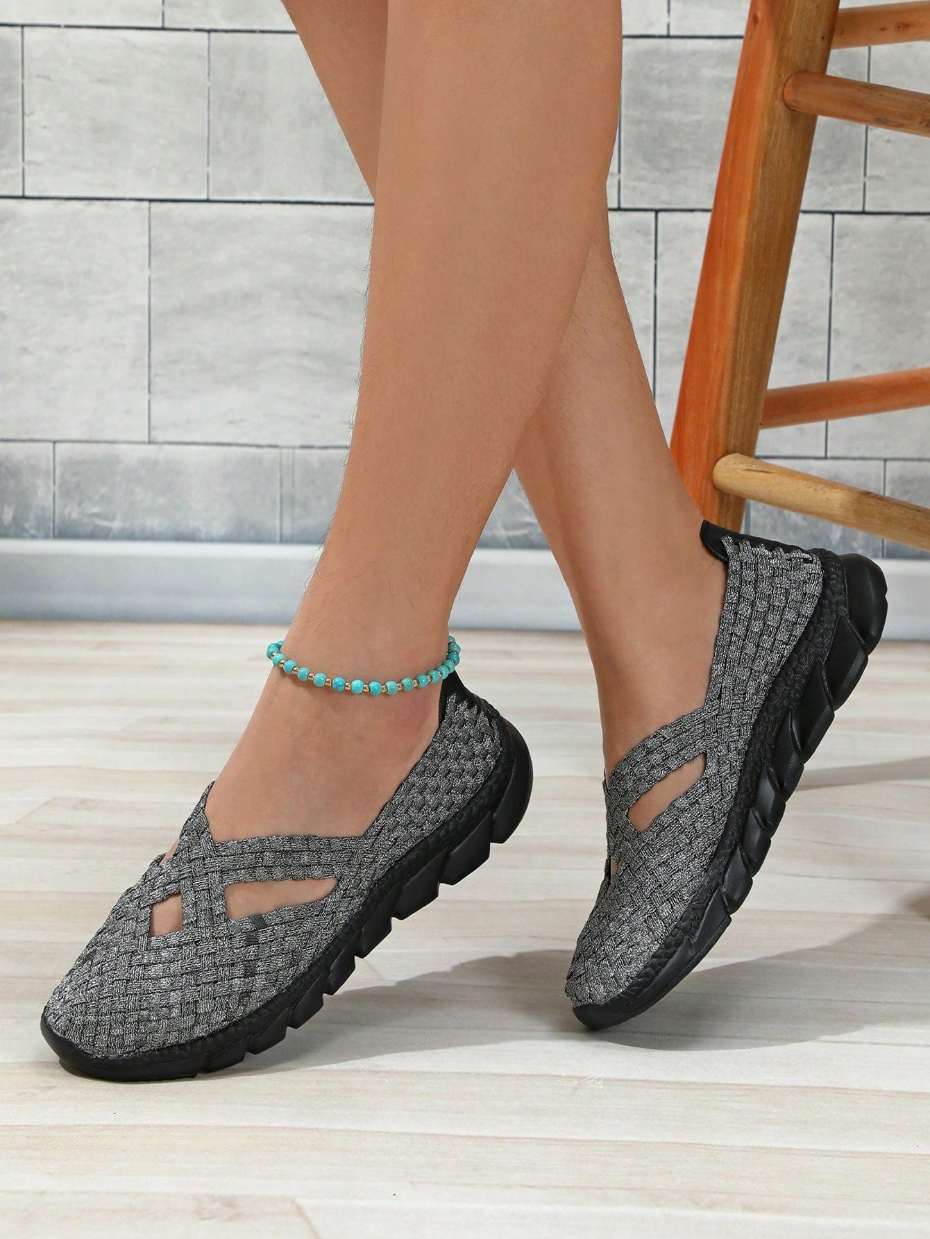 Sporty Sneakers For Women, Weave Detail Slip On Shoes