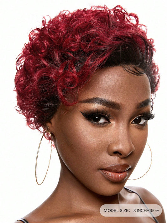 Deep Wave Pixie Cut 13 X 1 Lace Front Wig 1B99J Color Short Short Human Hair For Women Ombre Color