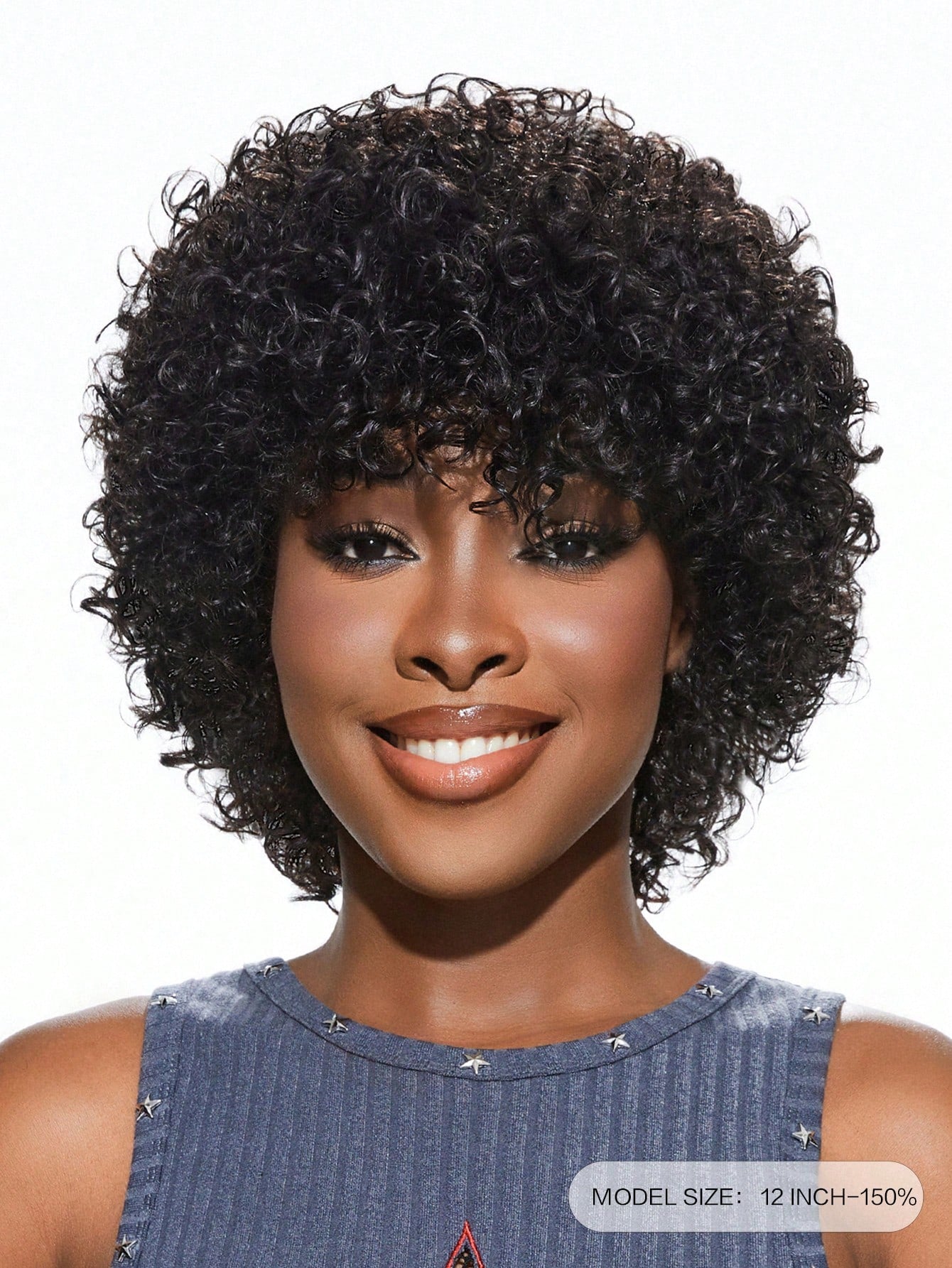 Curly Wigs With Bangs Afro Kinky Curly Big Bouncy Short Human Hair Wig Natural Black Color