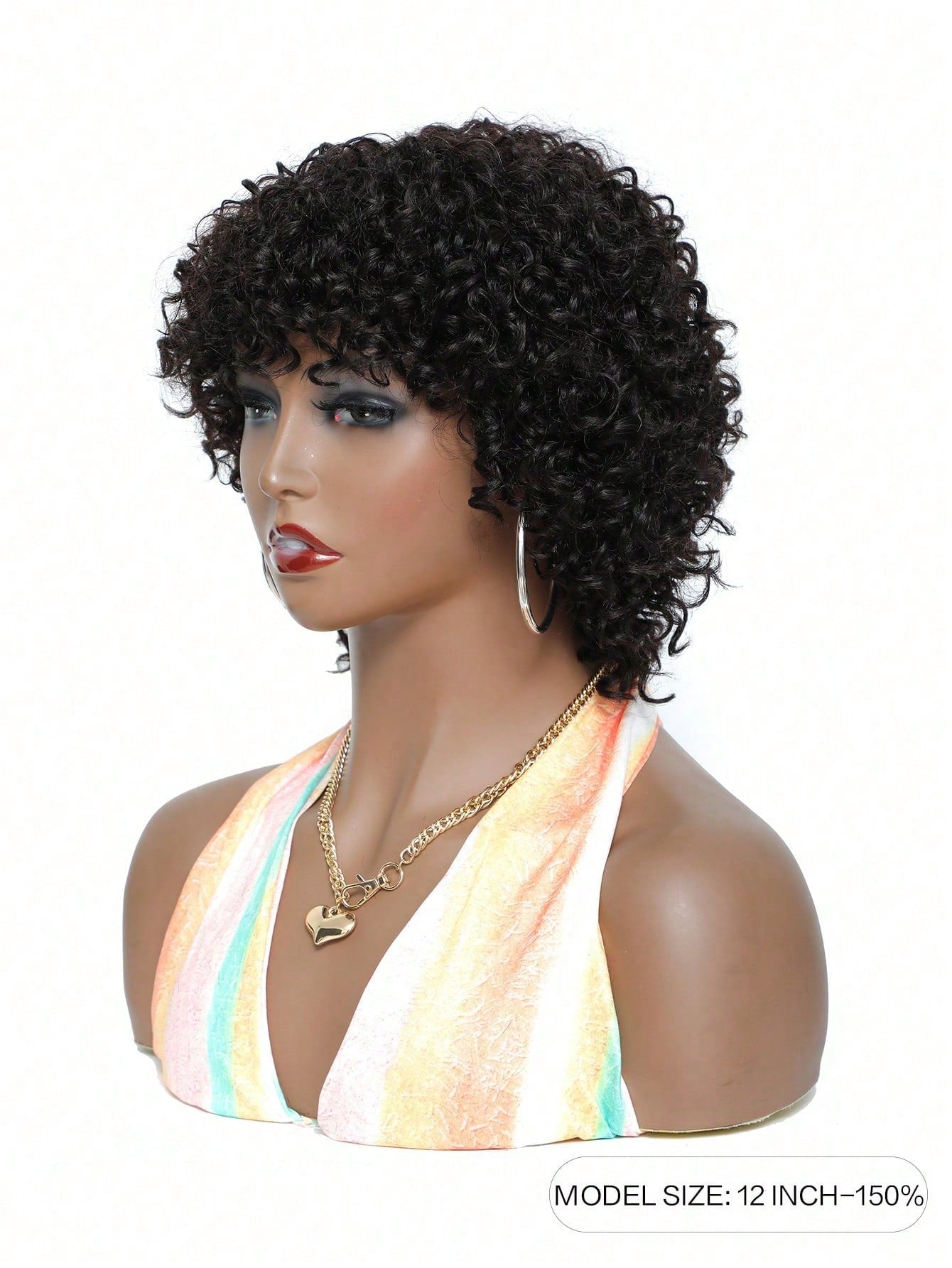 Curly Wigs With Bangs Afro Kinky Curly Big Bouncy Short Human Hair Wig Natural Black Color