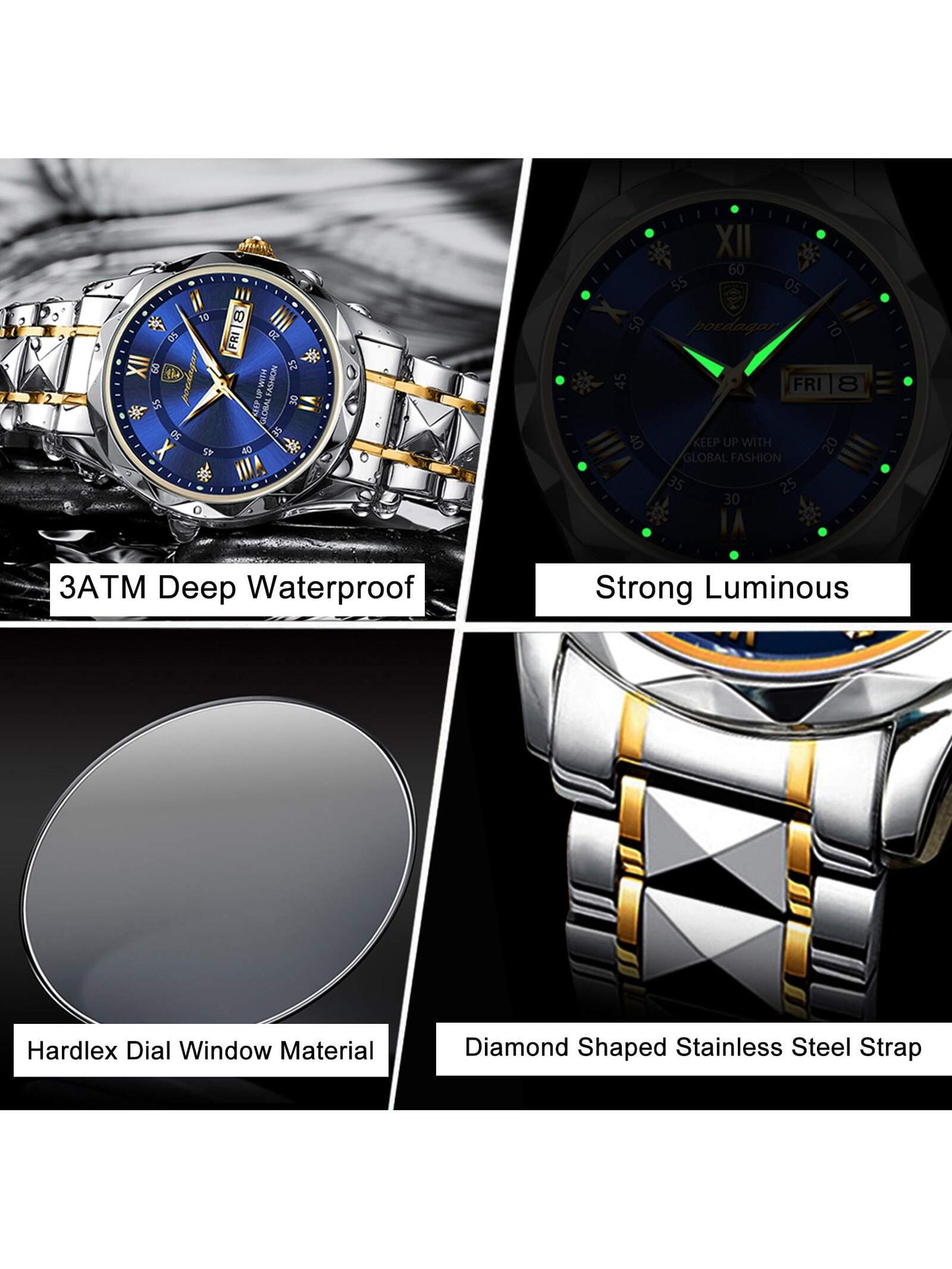 1pc Business Casual Waterproof Dual Display Men's Stainless Steel Strap Quartz Wristwatch