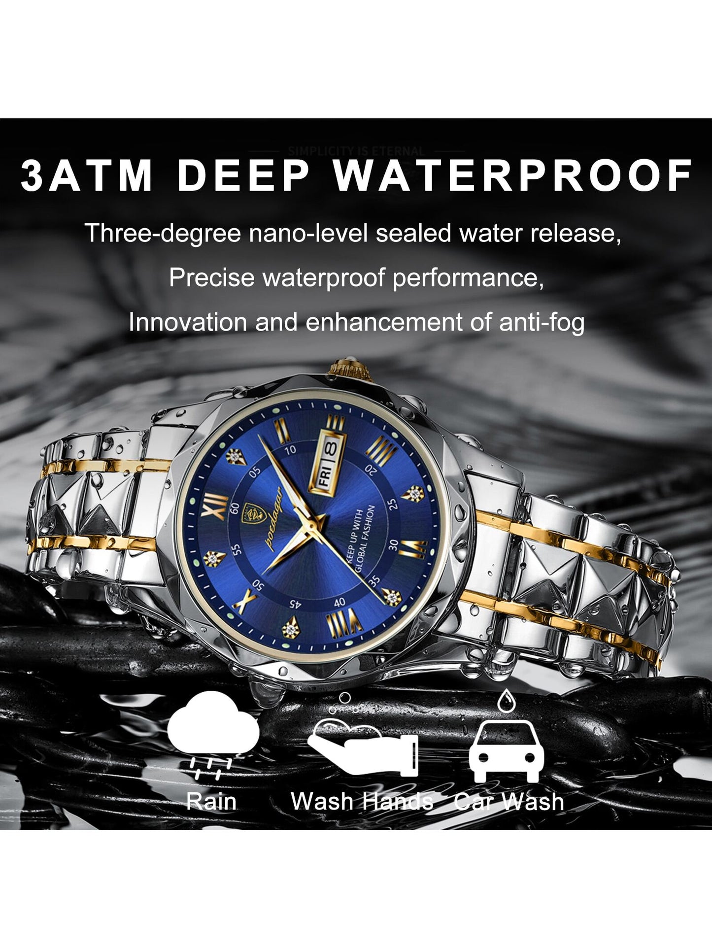 1pc Business Casual Waterproof Dual Display Men's Stainless Steel Strap Quartz Wristwatch