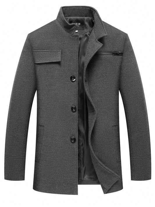 Manfinity Homme Men Flap Detail Button Front Overcoat