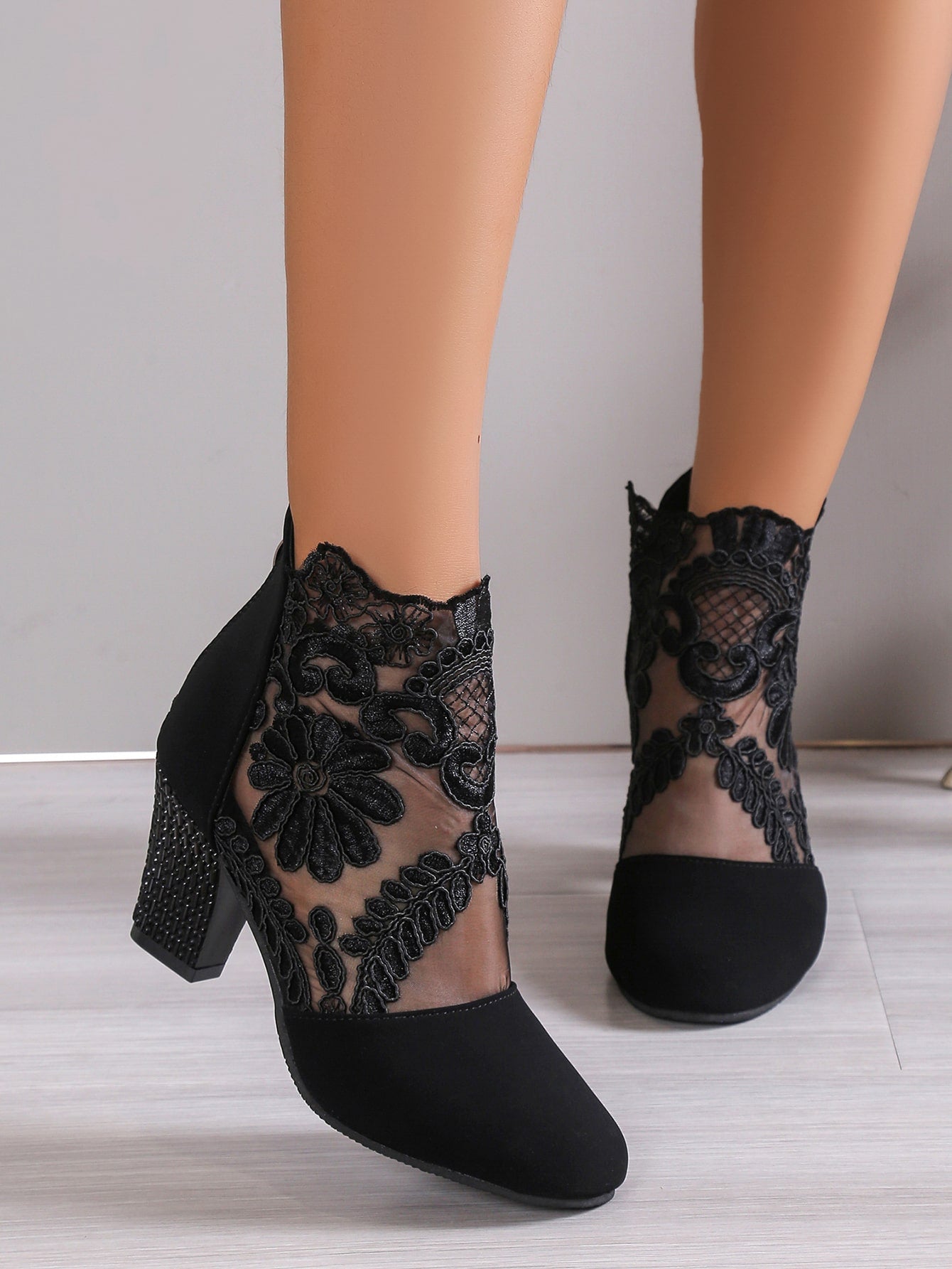 Women's Summer Mesh Sandals Comfortable Lace Flower Pattern High Heels Matte Hollow Out Spring/autumn Boots