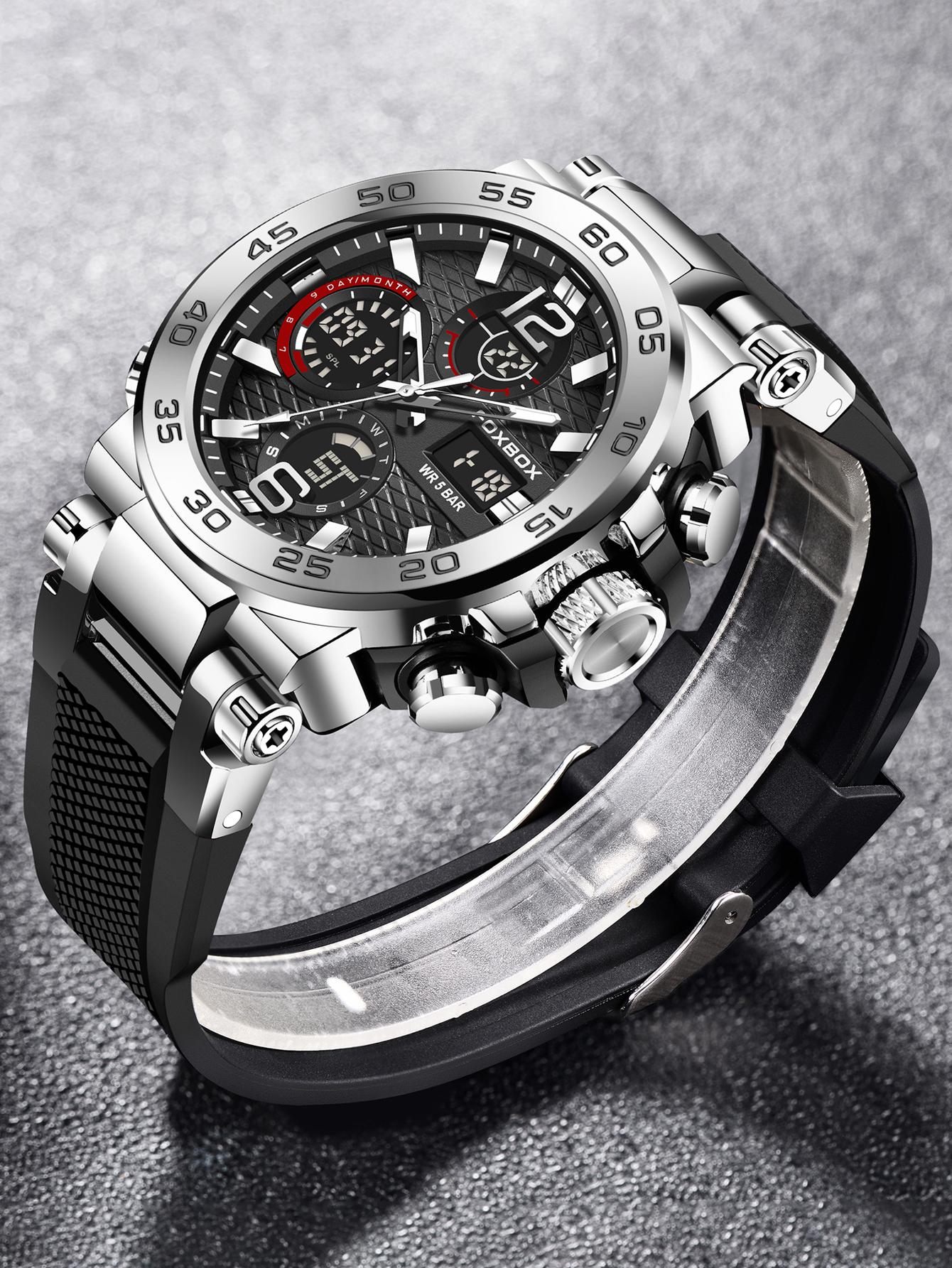 Fb0033 Fashionable Round Dial Dual Display Men's Digital Watch