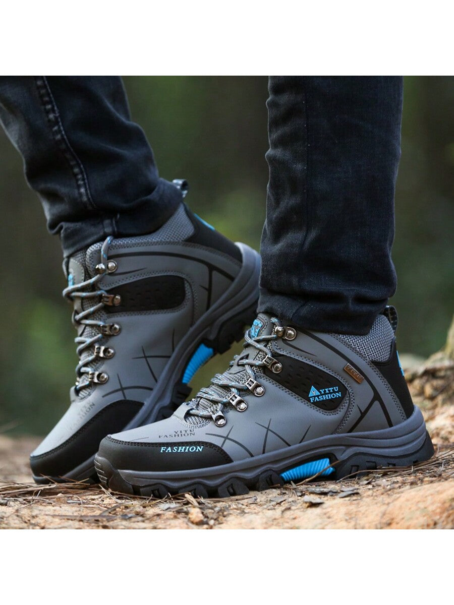 2023 New Pu Leather High Top Men's Boots Anti-skid Plus Size Hiking Shoes Comfortable Outdoor Men's Sports Shoes Braided Lace-up Shoes