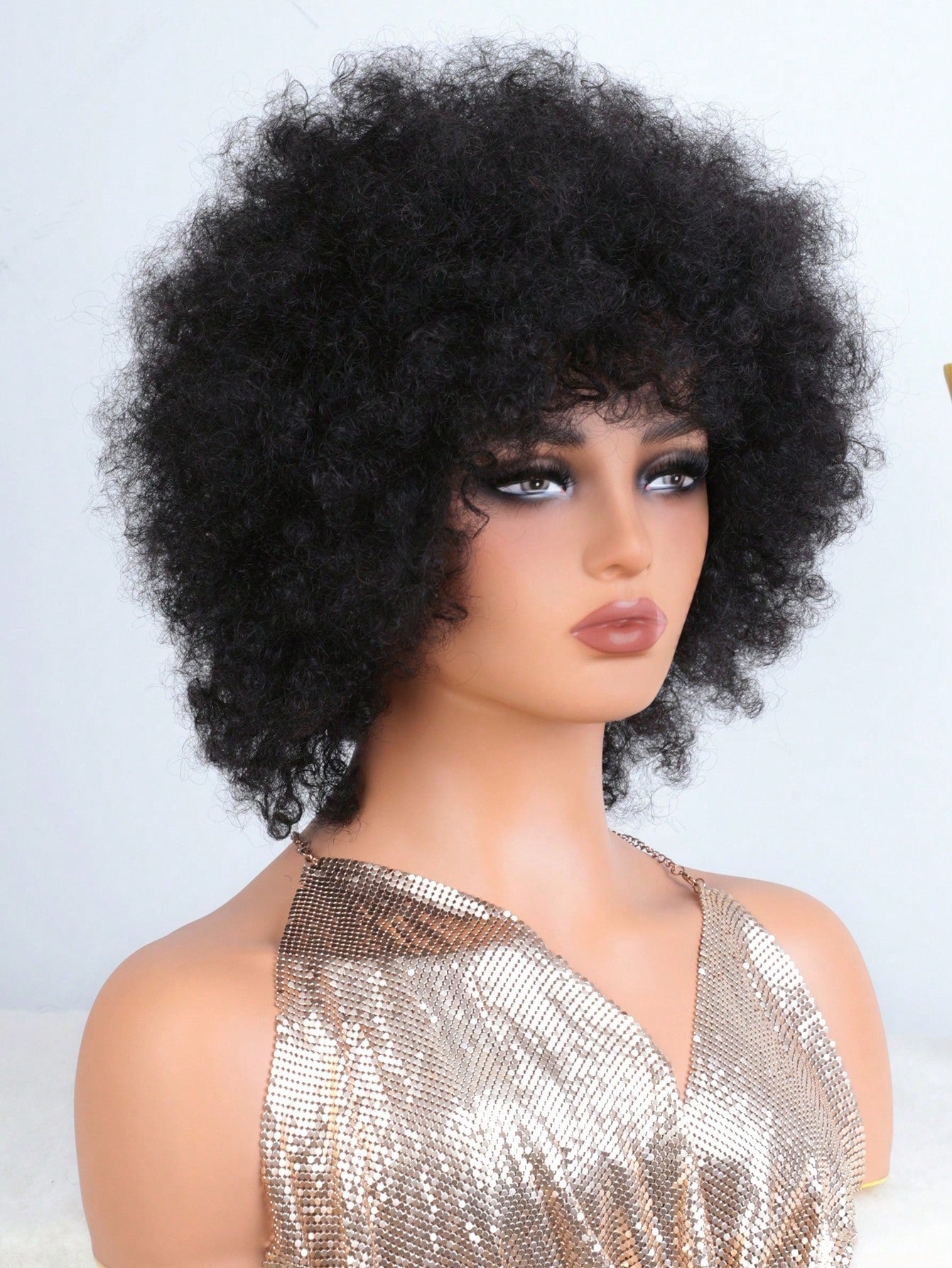 Short Hair Afro Kinky Curly Wigs With Bangs Human Hair Puffs Ready To Wear Afro Curl Wig
