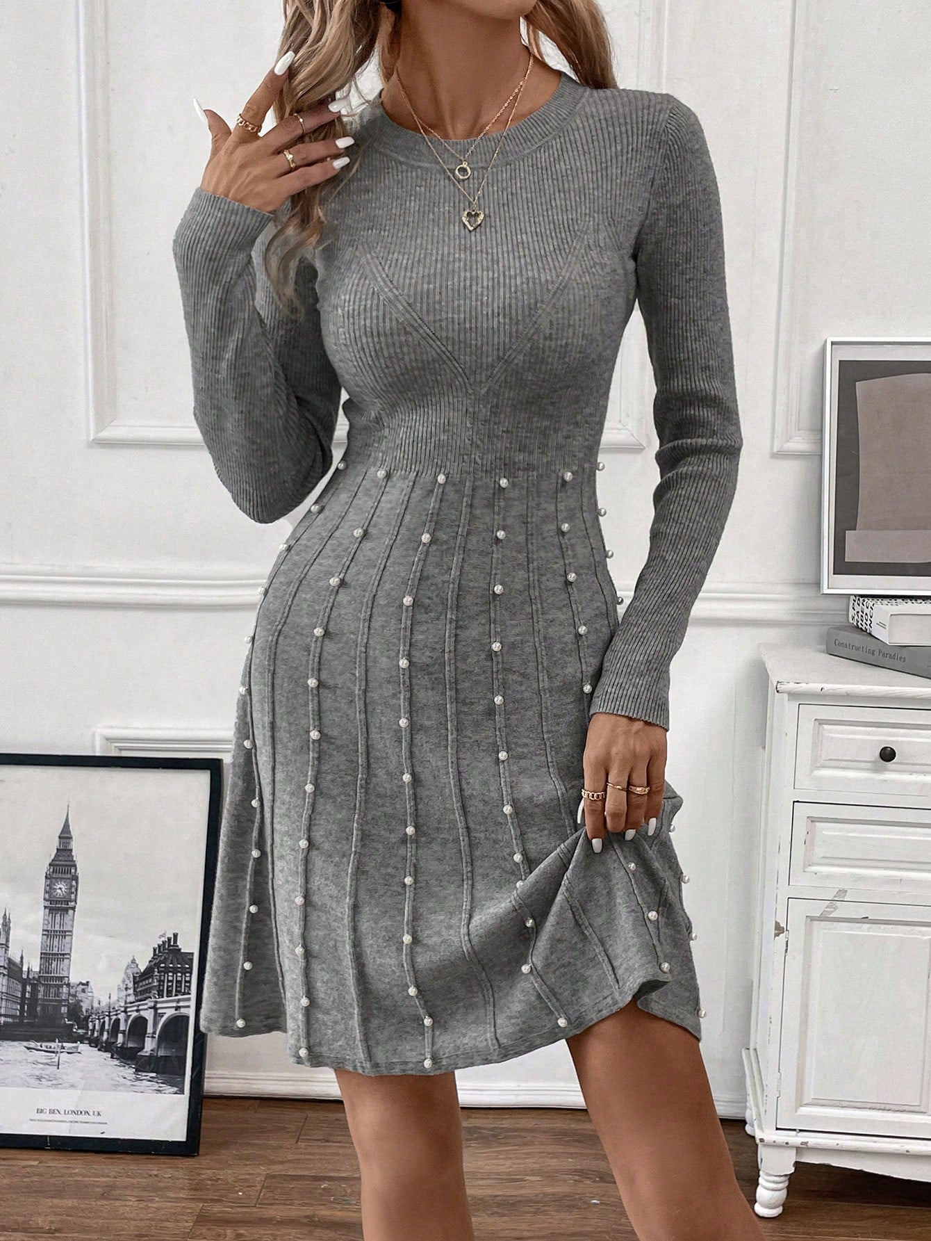 Clasi Pearls Beaded Sweater Dress