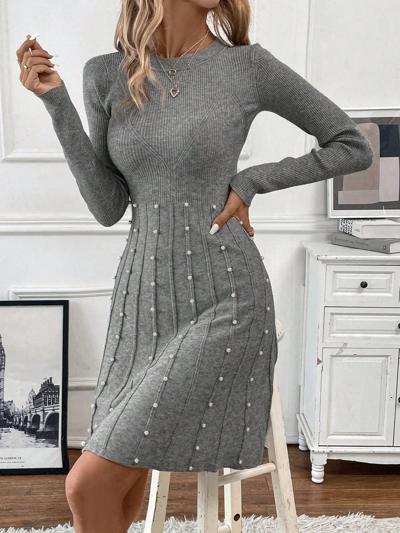 Clasi Pearls Beaded Sweater Dress