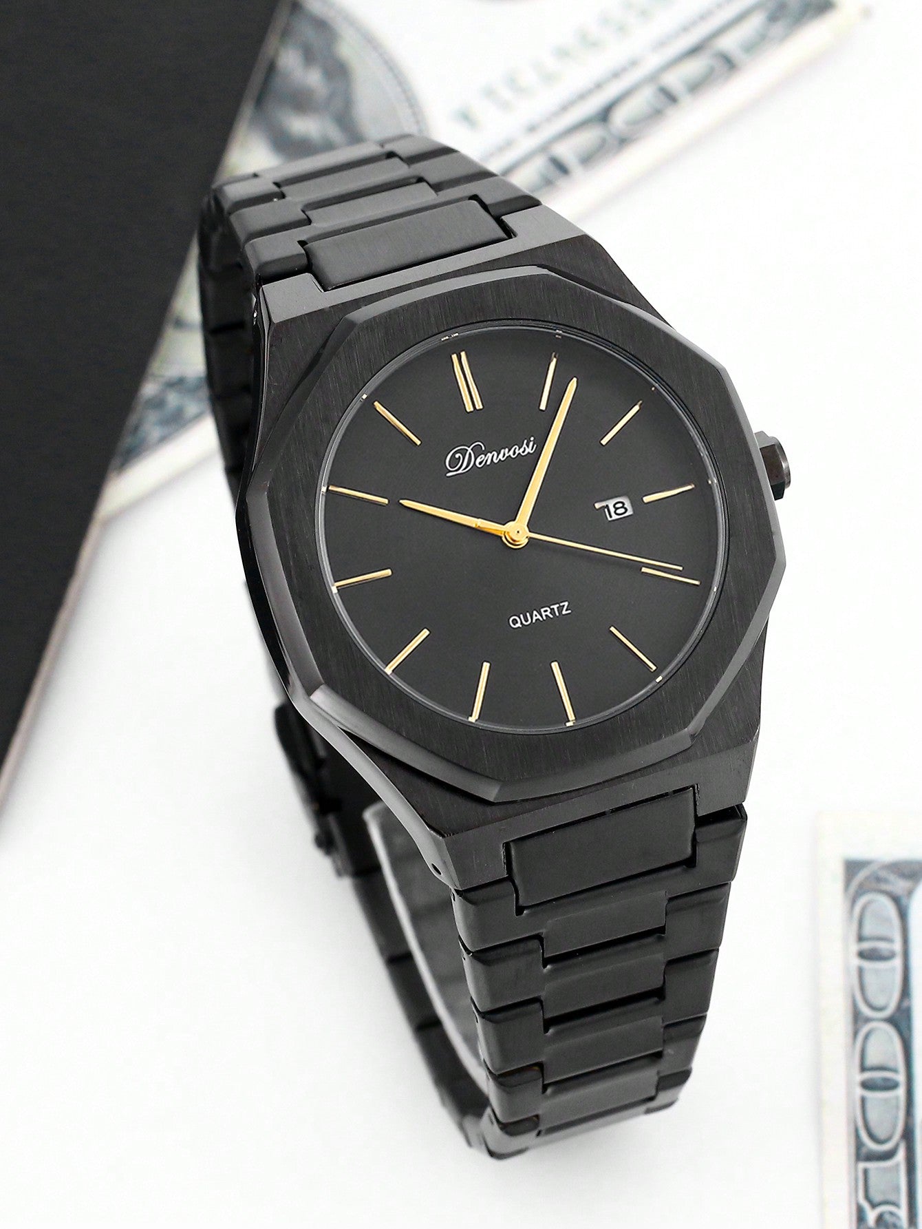 1pc Black 2023 Fashionable Men's Luxury Quartz Wrist Watch With Waterproof Steel Strap & Date Function