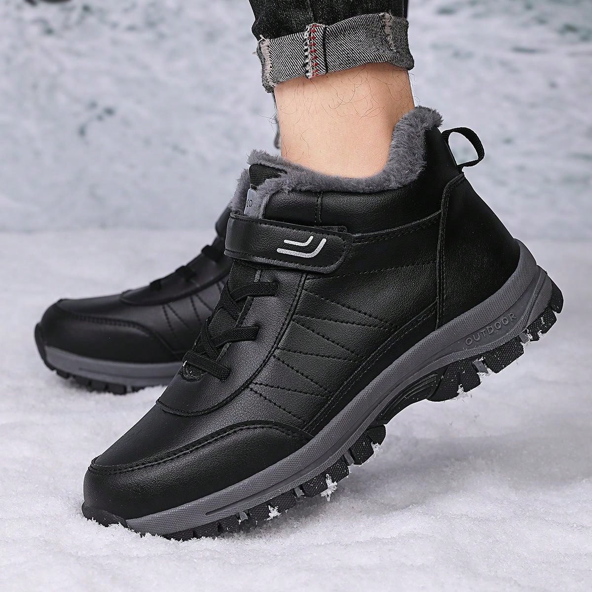Black 2023 New Style Men's Winter Snow Boots Outdoor Warm Plush Comfortable Shoes Pu Leather Waterproof Sports Casual Travel Shoes