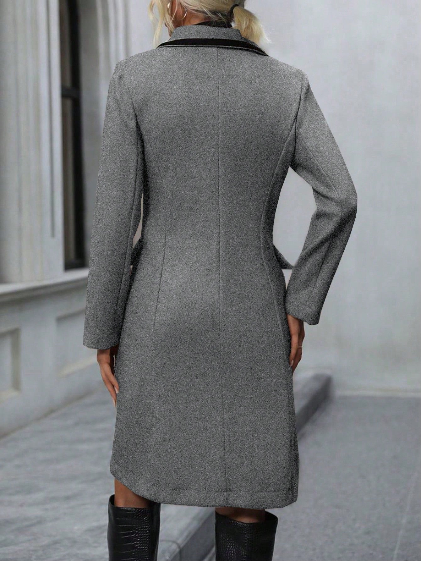 Women's Turn-down Collar Double Breasted Woolen Coat