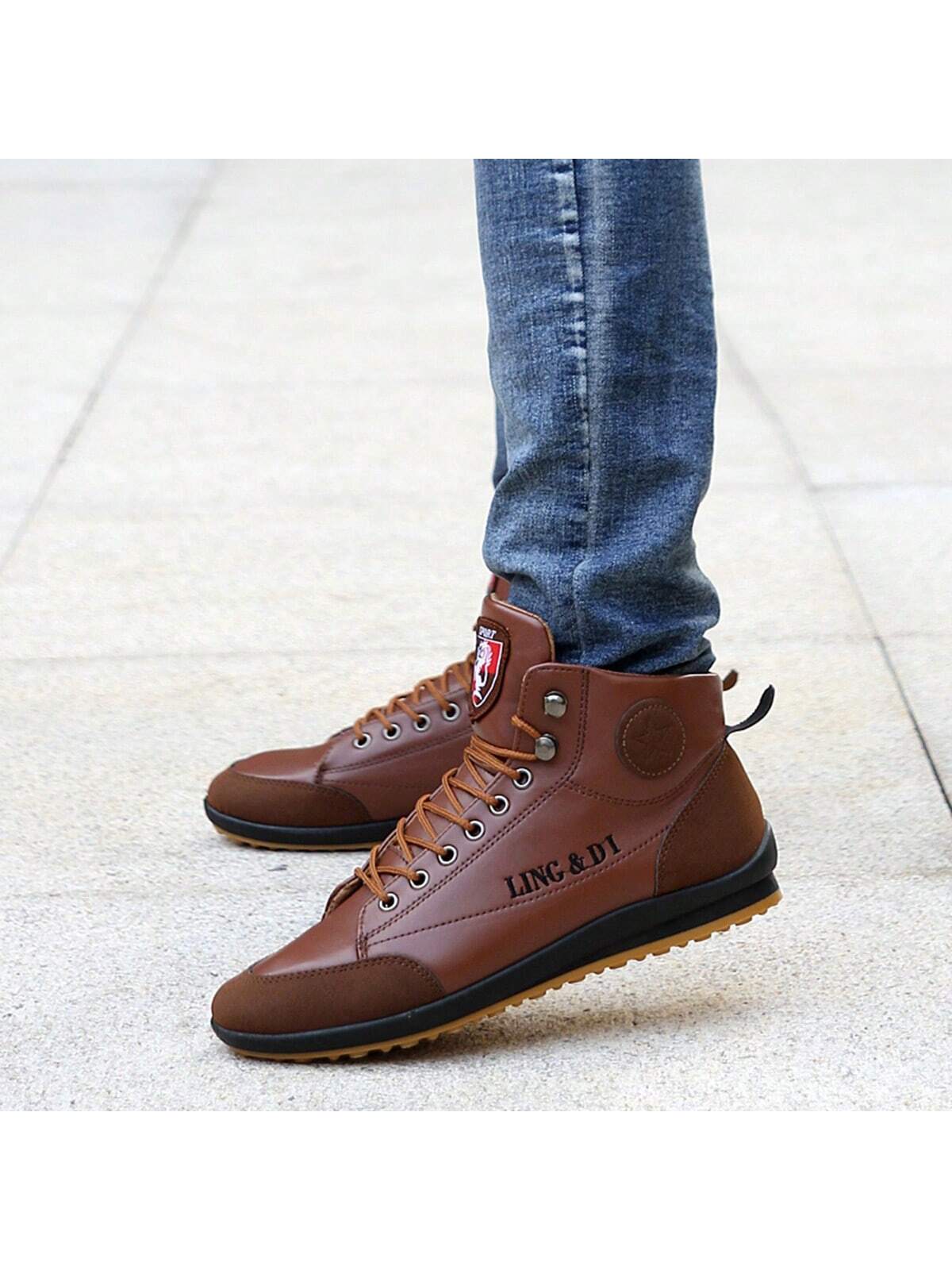 Men's Mid-top Lace-up Work Shoe With Anti-slip Sole, Casual And Comfortable Sneaker With Good Breathability And Unique Style, Suitable For Driving