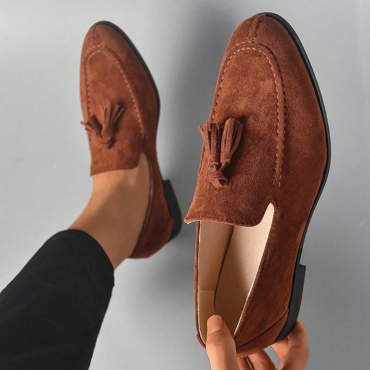 Men's Tassel Loafers, Low-cut Pu Leather Shoes, Casual British One-step Slip-on, Lightweight, Trendy And Versatile