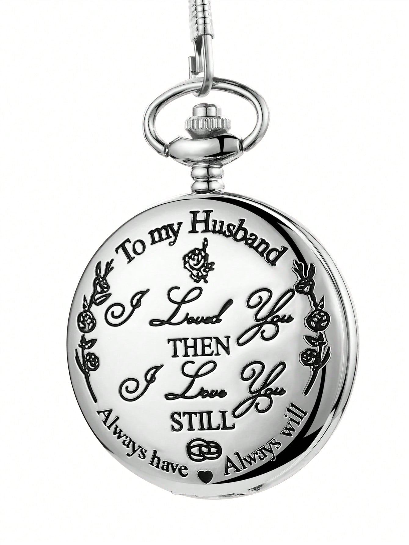A Gift For Husband - Retro Style Pocket Watch With Alloy Chain, Round Shape Men's Birthday Gift