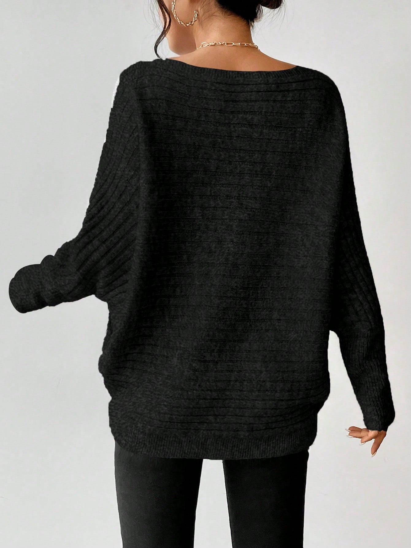 Essnce Batwing Sleeve Ribbed Knit Sweater