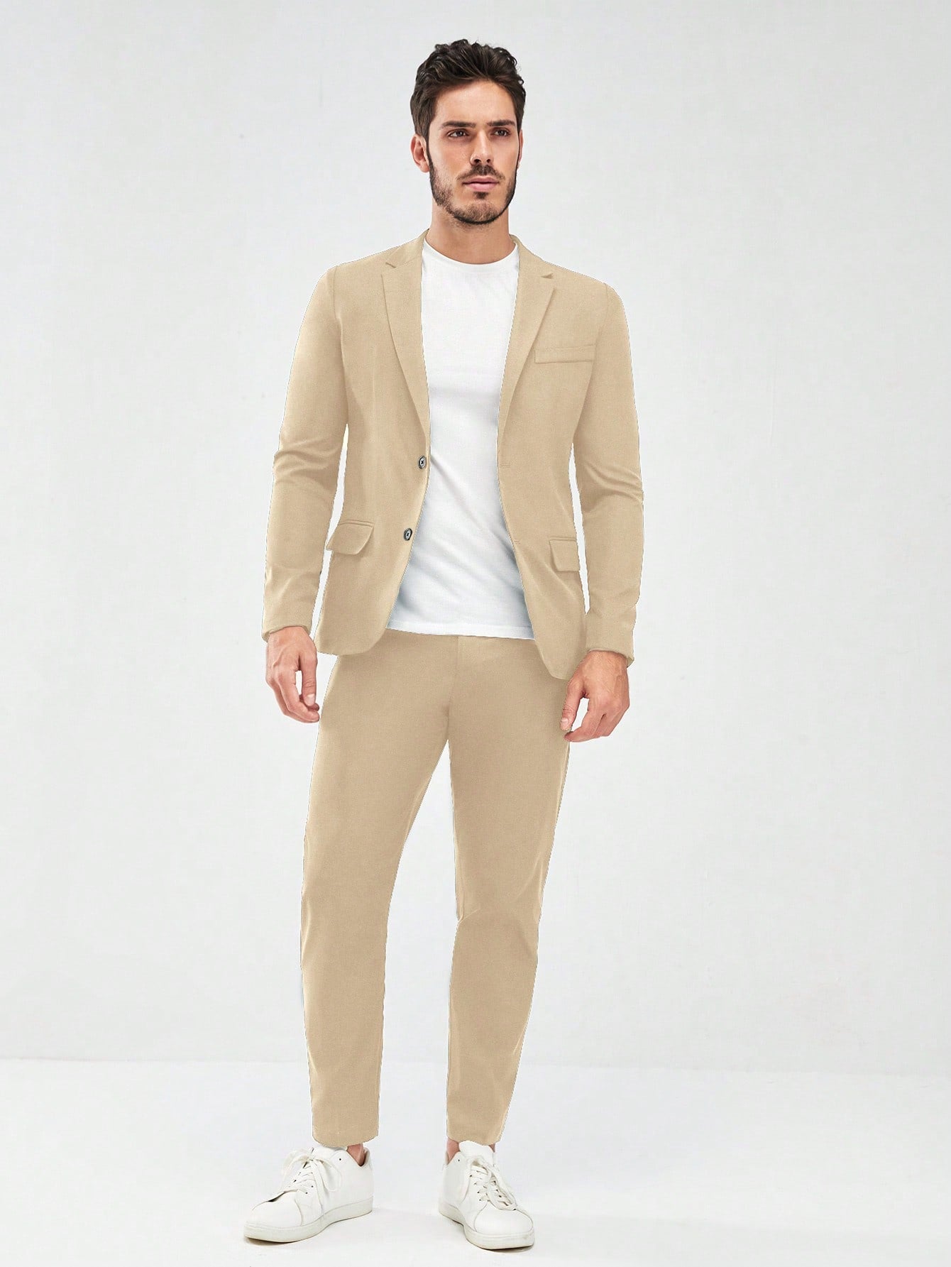 Manfinity Mode Men Lapel Neck Flap Detail Blazer & Pants Set Without Tee