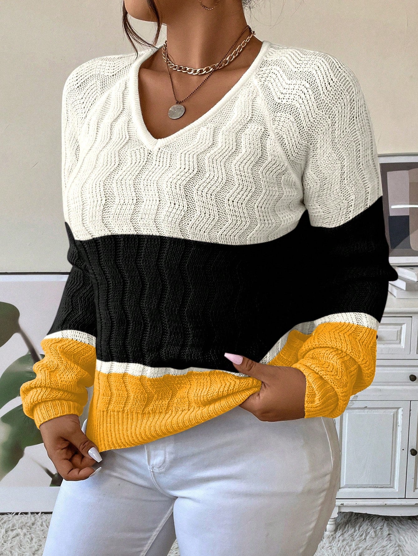 Privé Plus Colorblock Raglan Sleeve Sweater