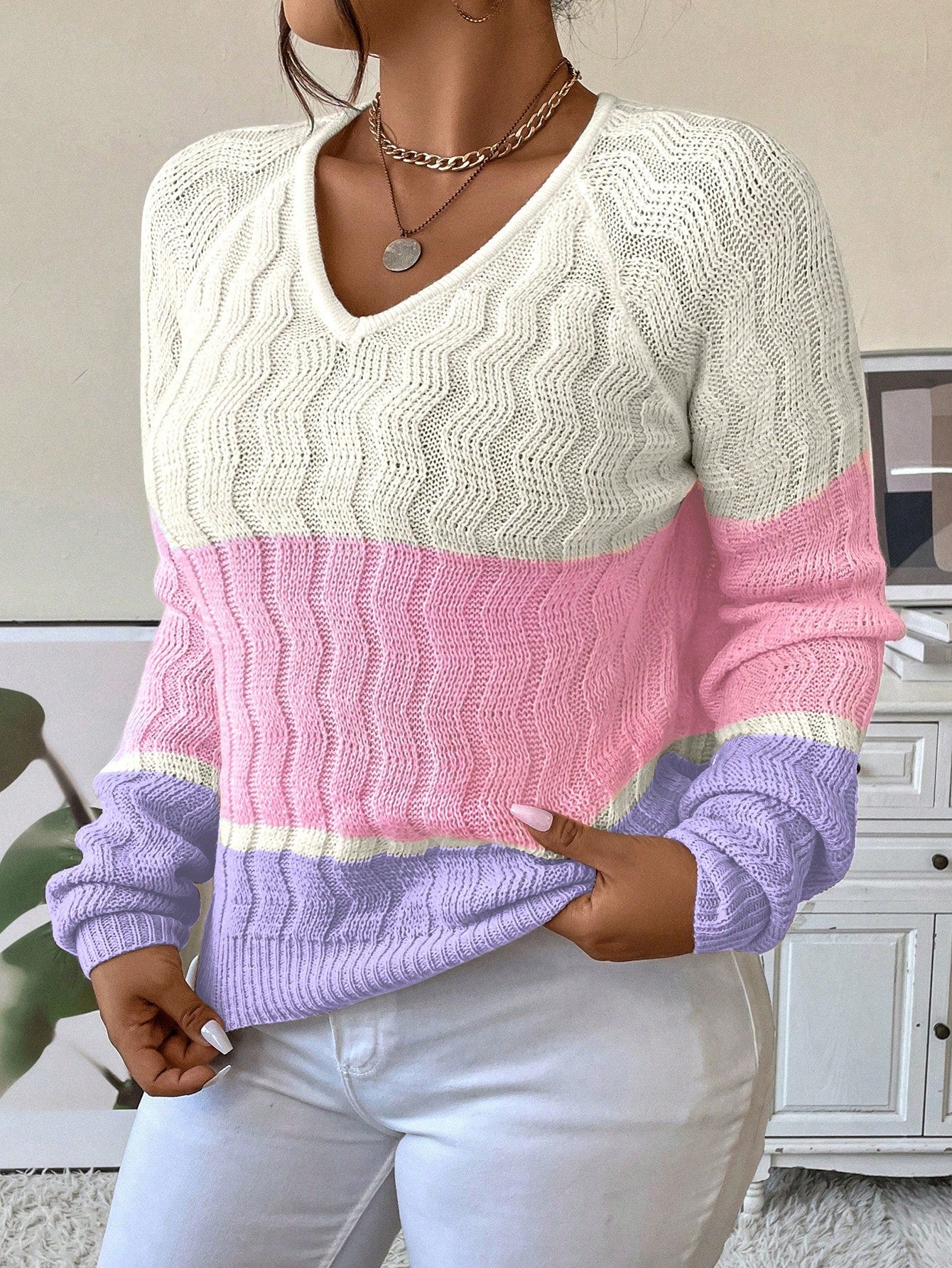 Privé Plus Colorblock Raglan Sleeve Sweater