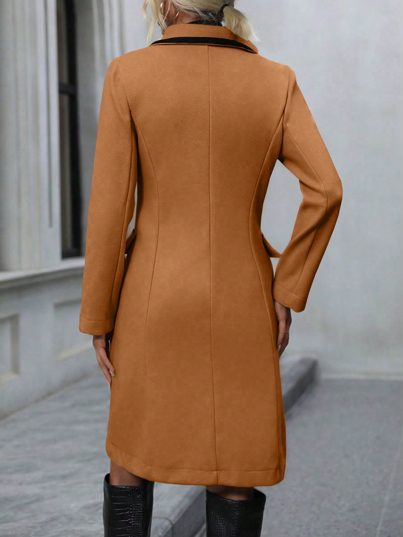 Women's Turn-down Collar Double Breasted Woolen Coat