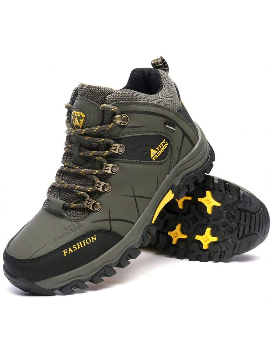 Men'S Lace-Up Sport Shoes, Stylish And Comfortable, Outdoor Pu Leather Anti-Slip Autumn Boots, Breathable Shoes For Casual And Hiking