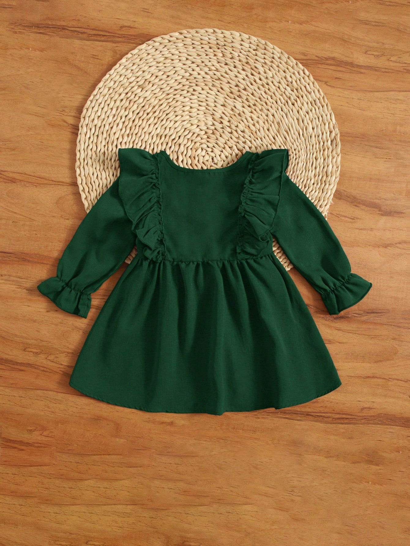 Baby Girl Floral Embroidery Ruffle Trim Flare Sleeve Dress