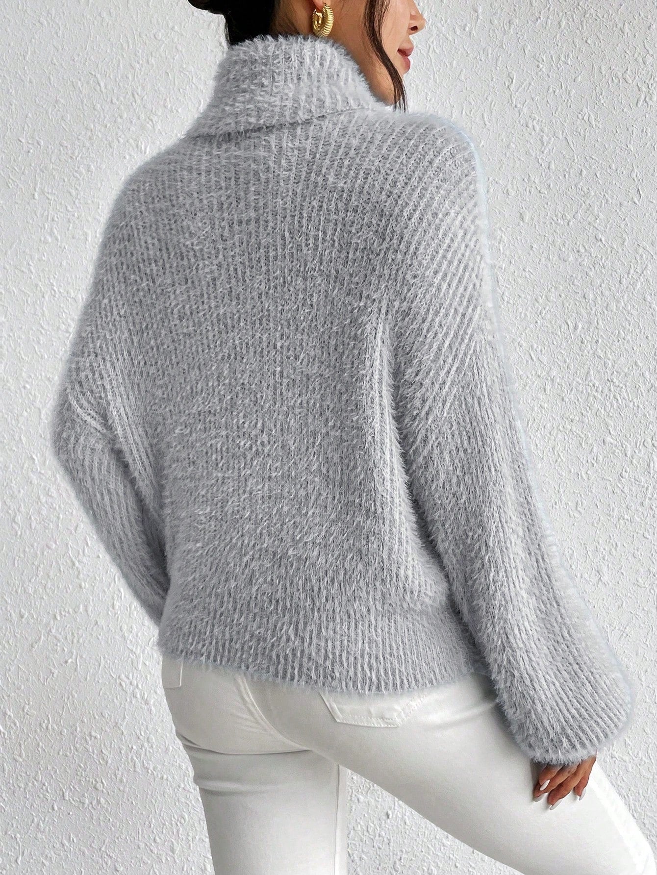 Essnce Women's Turtleneck Drop Shoulder Pullover Sweater