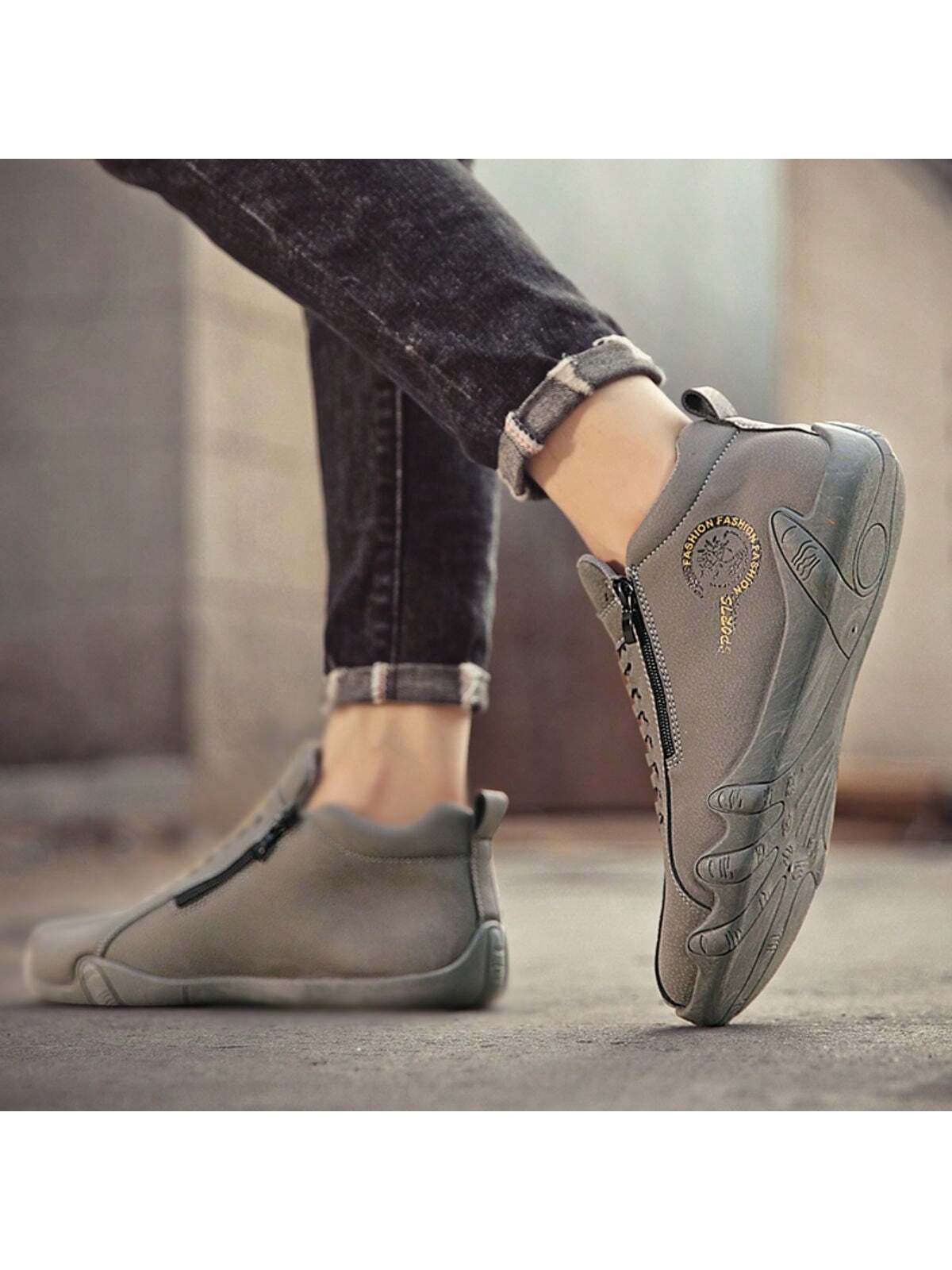 Autumn And Winter New Men's Casual Zip Up Side Shoes