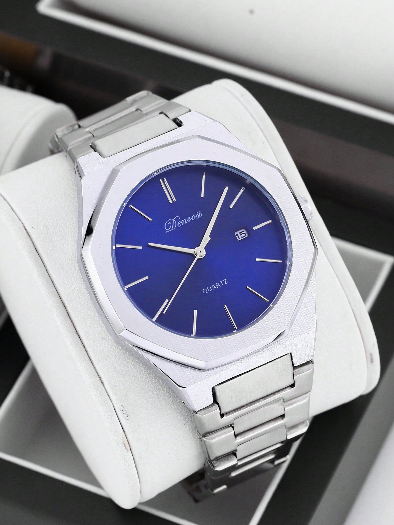 1pc Black 2023 Fashionable Men's Luxury Quartz Wrist Watch With Waterproof Steel Strap & Date Function