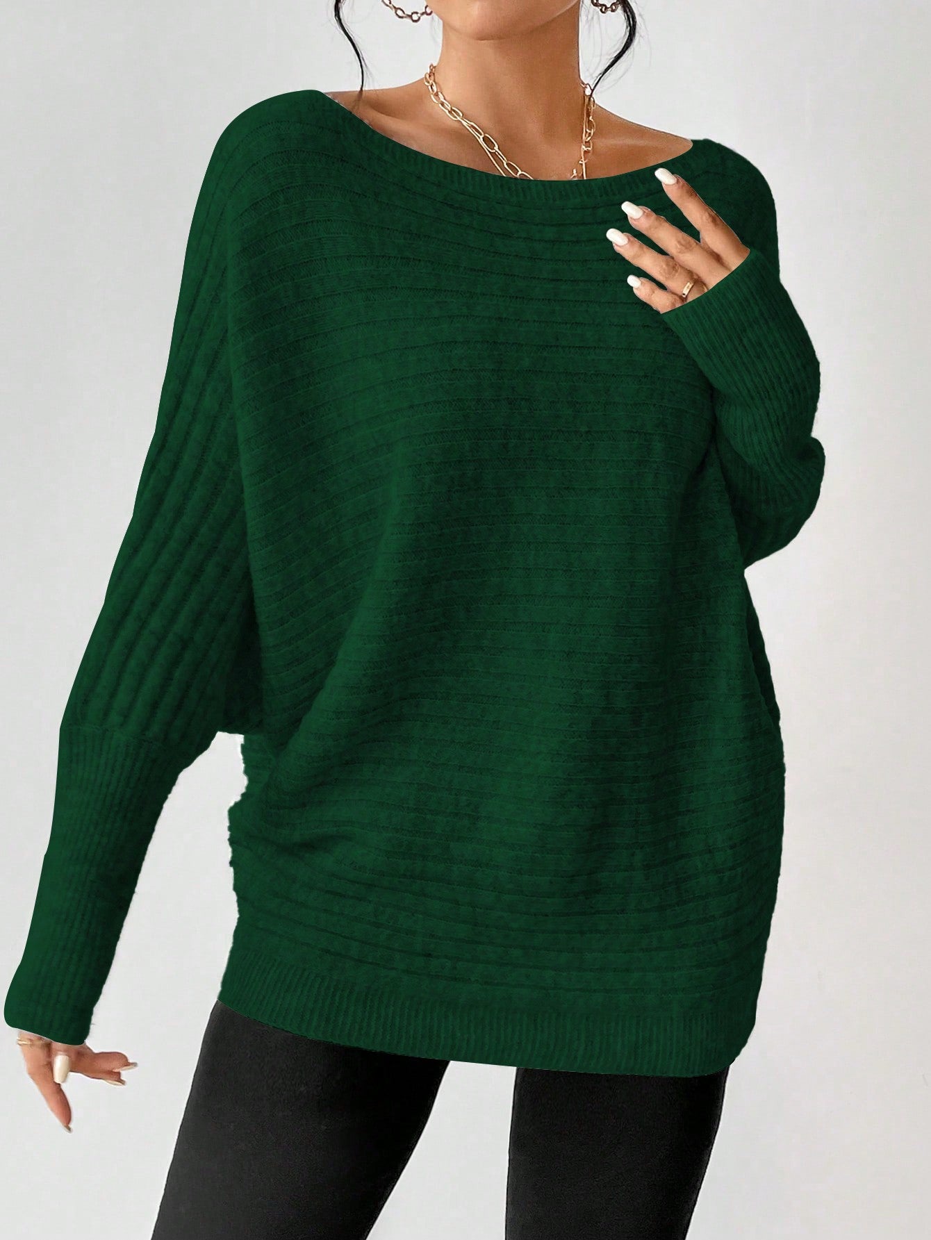 Essnce Batwing Sleeve Ribbed Knit Sweater