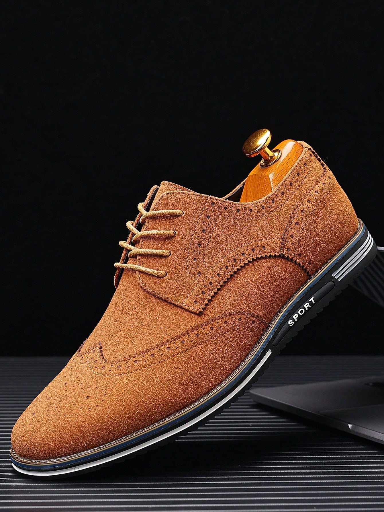 Men Black Lace-up Front Casual shoes, Letter Striped Round Toe Dress Shoes For Daily