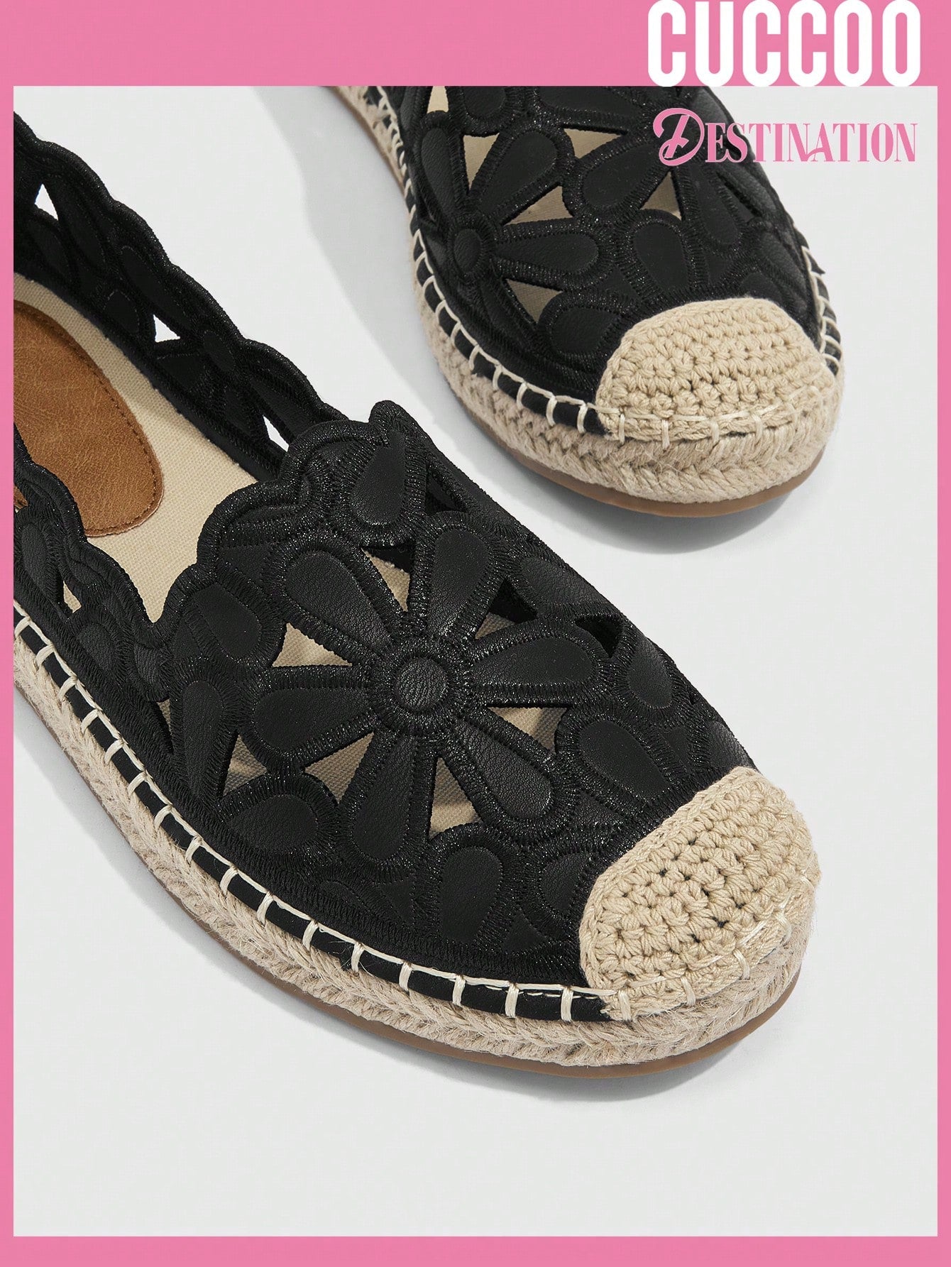 Cuccoo Destination Collection Women's Shoes Floral Embroidery Fashion Espadrille Black Flats