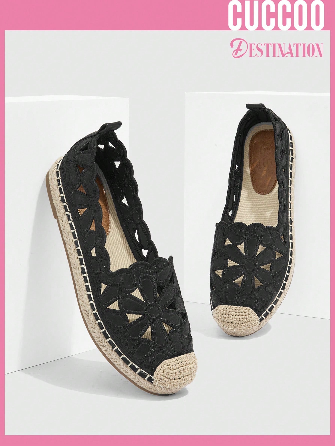 Cuccoo Destination Collection Women's Shoes Floral Embroidery Fashion Espadrille Black Flats