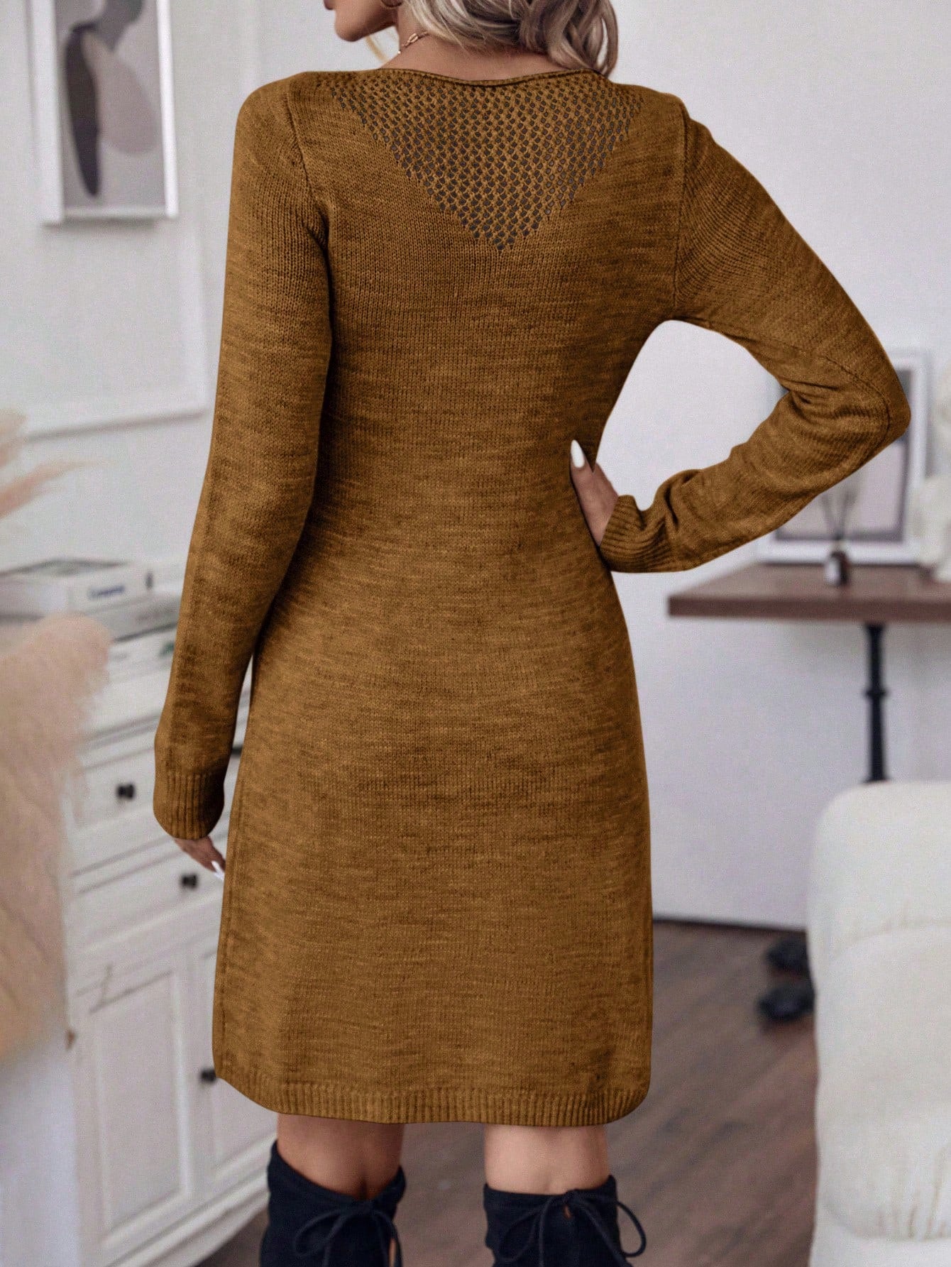 Frenchy Solid Pointelle Knit Sweater Dress