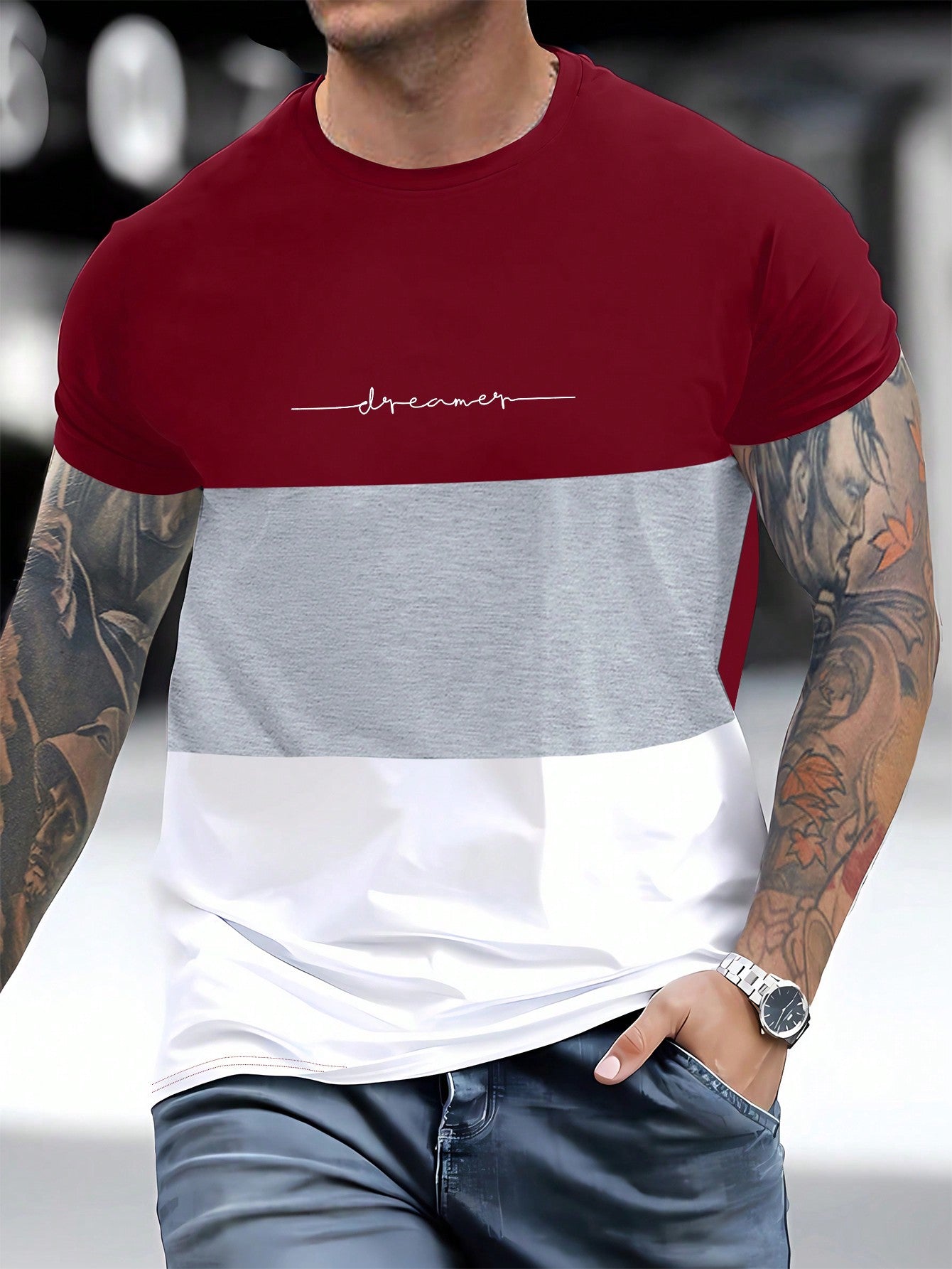Manfinity Homme Men Letter Graphic Colorblock Tee