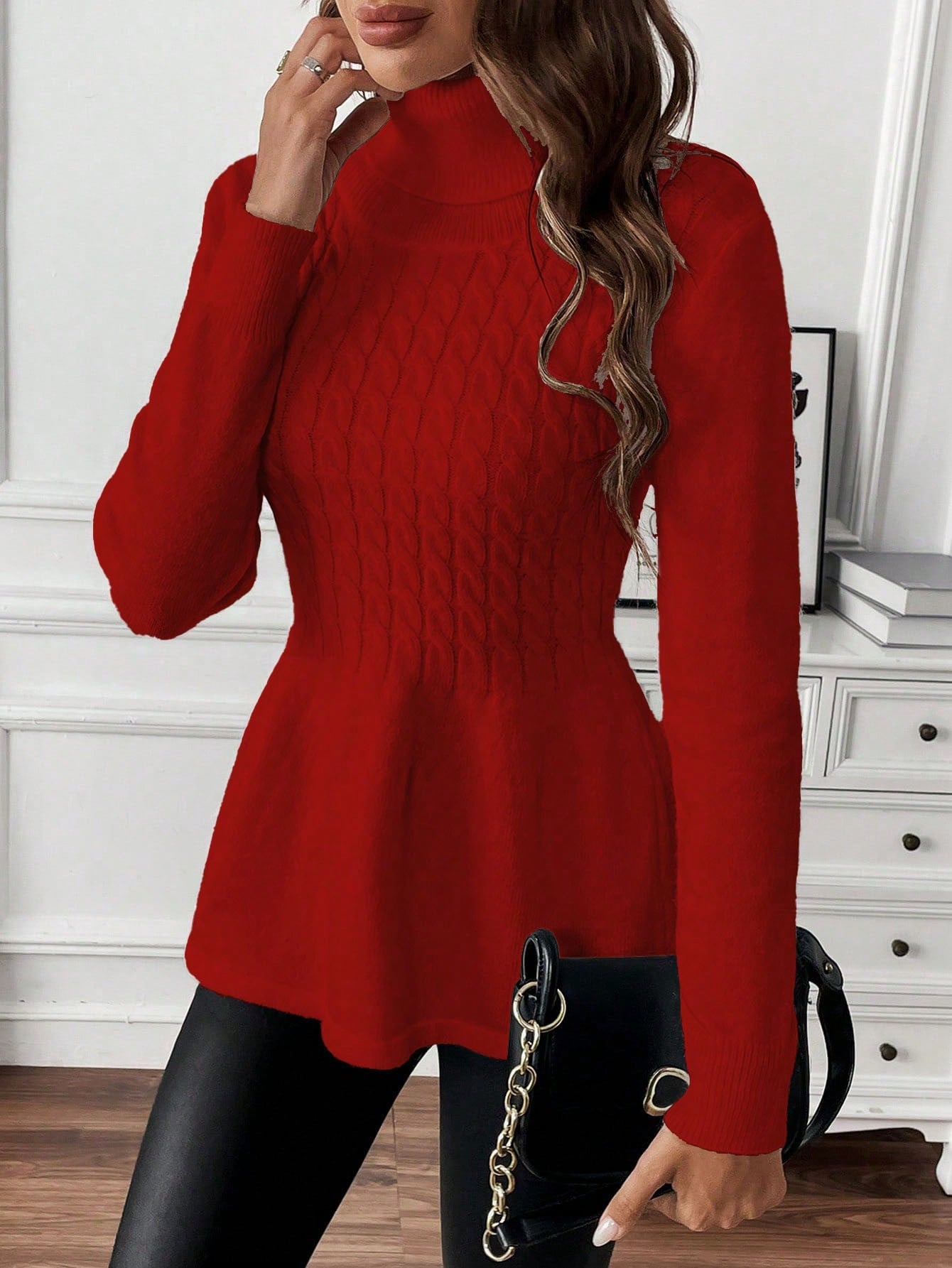 Essnce Women's Simple Solid Colored High Neck Sweater