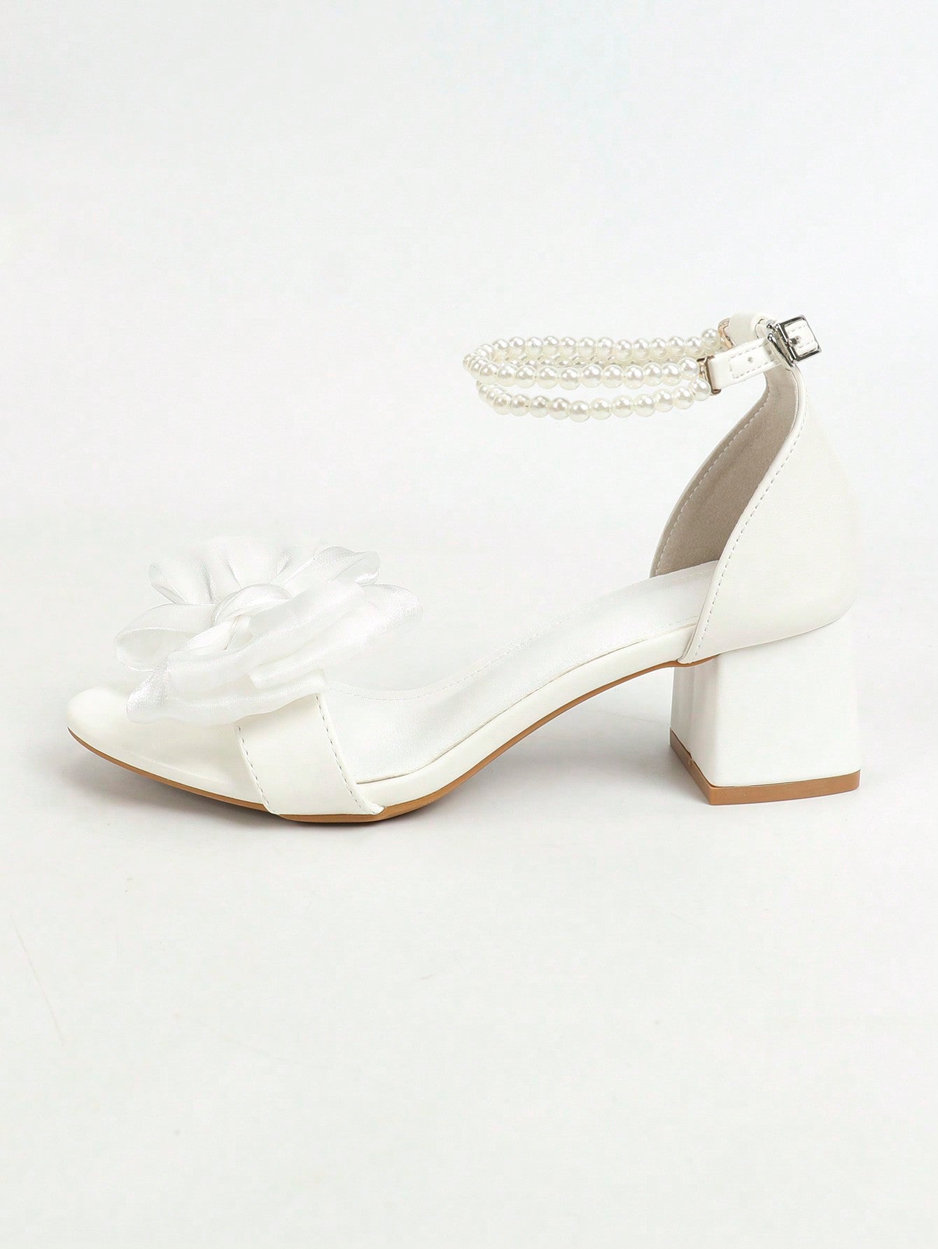 Women's High-Heel Pearl Chain Decoration Chunky Sandals, Fashionable Wedding Butterfly & Flower Princess Shoes